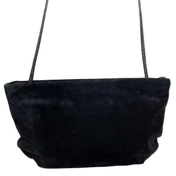 1980s PALIZZIO Black Suede Patent Snakeskin Accents Hinged Clutch Shoulder Bag - Picture 4 of 12